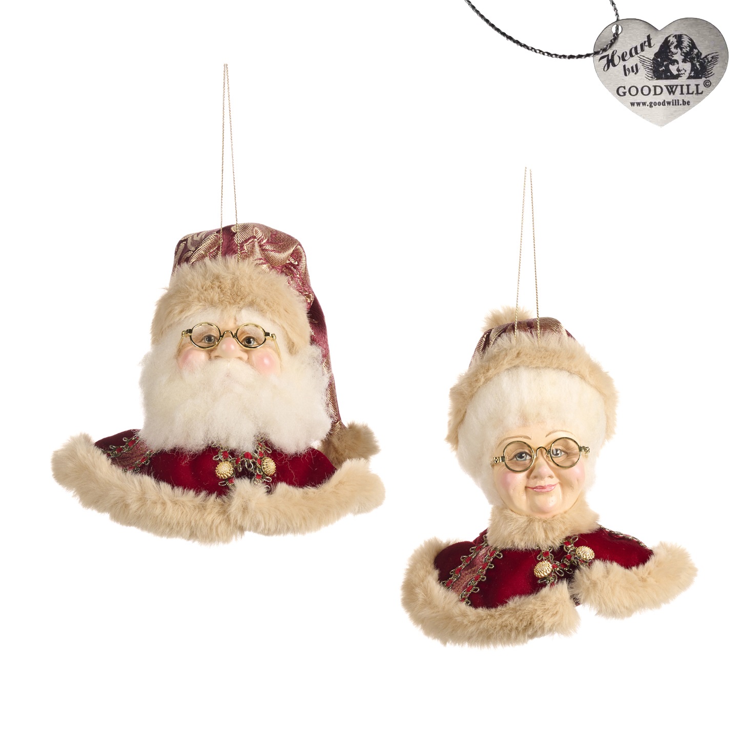 Decorazione natalizia testa babbo/mamma Natale in tessuto - H.18 cm - Goodwill